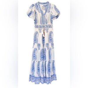 Blue and White Paisley Maxi Dress by BELL